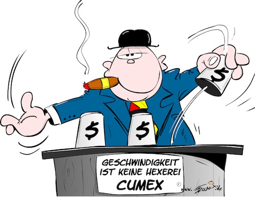 Cartoon: CumEx Huetchenspieler unter uns (medium) by Trumix tagged cumex,steuerraub,banker,raubzug,deutschland,cumex,steuerraub,banker,raubzug,deutschland