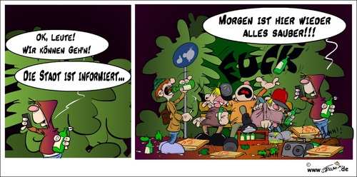 Cartoon: Einmal Aufräumen! (medium) by Trumix tagged verschmutzung,trummix,treffen,saufen,sauerrei,ruhestörung,party,glasverbot,fete,feiern,facebook,aufräumen,alkohol