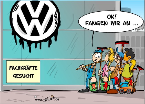 Cartoon: Fachkräftemangel bei VW (medium) by Trumix tagged vw,fachkräftemangel,saubermachen,winterkorn,volkswagen,deutschland,abgasaffäre,vw,fachkräftemangel,saubermachen,winterkorn,volkswagen,deutschland,abgasaffäre