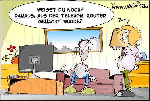 Cartoon: Hackerangriff auf  TelekomRouter (medium) by Trumix tagged hacker,telekom,router,wlan,angriff,trummix,hacker,telekom,router,wlan,angriff,trummix