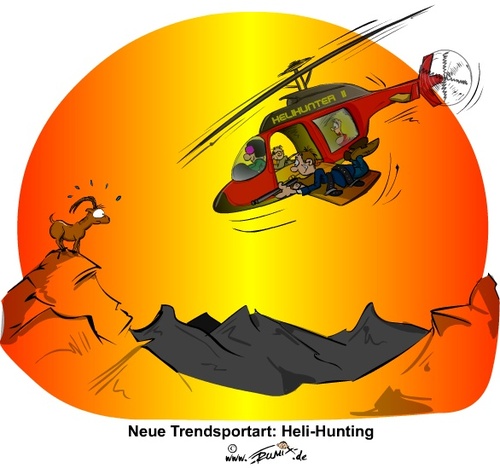 Cartoon: Helihunter (medium) by Trumix tagged berge,bergziege,heliskiing,steinbock,tierwelt,trendsport,trummix