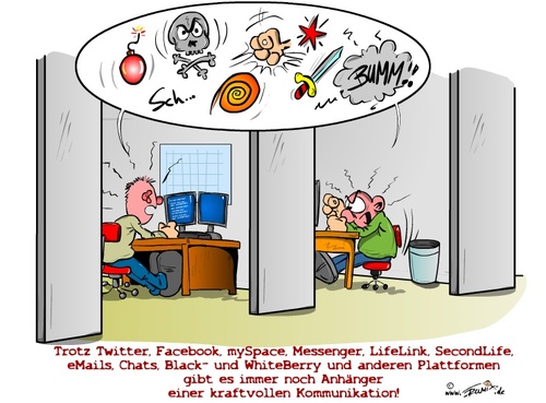 Cartoon: Kommunikationsmittel (medium) by Trumix tagged blackberry,chat,geschrei,laerm,messenger,schreien,trummix,twitter,absturz,pc,computer