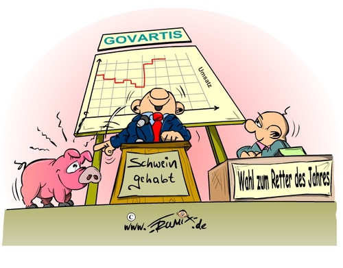 Cartoon: Krisenhelfer (medium) by Trumix tagged krisenhelfer,pharmaindustrie,schweinegrippe,grippe,grippewelle,impfen,impfschutz,swine,flu,swineflu