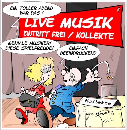 Cartoon: MGeniessen JA bezahlen NEIN (medium) by Trumix tagged musik,musiker,künstler,bezahlung,entlohnung,kollekte,collection,jazz,pop,trummix,musik,musiker,künstler,bezahlung,entlohnung,kollekte,collection,jazz,pop,trummix