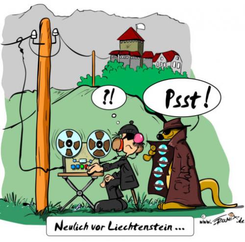 Cartoon: Neulich vor Lichtenstein (medium) by Trumix tagged bnd,lichtenstein,liechtenstein,bankgeheimnis,steueroase,steuerbetrug,steuerhinterziehung,vaduz,zumwinkel
