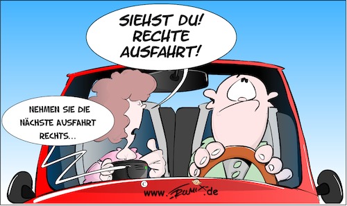 Cartoon: Recht hat sie (medium) by Trumix tagged auto,autofahren,beziehung,ehe,frau,mann,navigation,verkehr,auto,autofahren,beziehung,ehe,frau,mann,navigation,verkehr