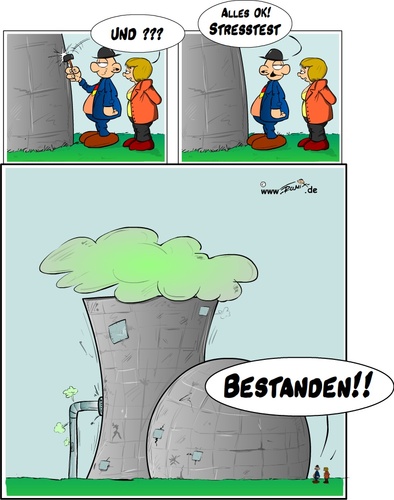 Cartoon: Stresstest (medium) by Trumix tagged sicherheit,wahlen,innenpolitik,kühlsystem,reaktormantel,brennstäbe,bundesregierung,supergau,gau,strahlung,kraftwerk,fukoshima,japan,atomenergie,atom,kkw,trummix,stresstest,sicherheitsueberpruefung,merkel,eu,energie,atomkraft,akw,fukushima