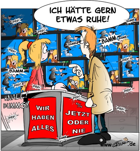 Cartoon: Weihnachtsgeschenke (medium) by Trumix tagged weihnachten,ruhe,stress,geschenk,elektronik,suche,trummix,weihnachten,ruhe,stress,geschenk,elektronik,suche,trummix,fernsehen,medien,laut,mann,frau,alles,knall