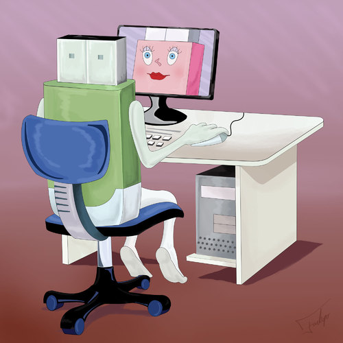 Cartoon: Virtual relationship (medium) by gartoon tagged pendrive,personal,computer,relation,conect,love