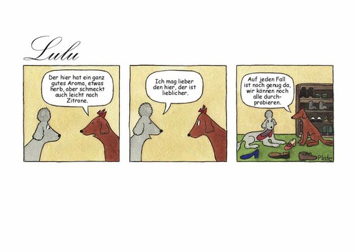 Cartoon: Lulu als Feinschmecker (medium) by Ines Plate tagged essen,schuhe,pudel,dackel,hunde