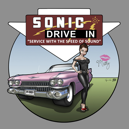 Cartoon: 59 Pink Cadillac (medium) by RyanNore tagged cartoon,painting,pinup,pink,cadillac