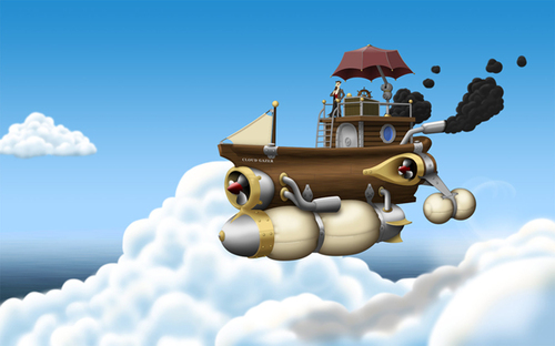 Cartoon: Cloud Gazer (medium) by RyanNore tagged clouds,sky,steampunk,airship