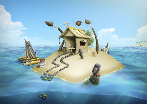 Cartoon: World of Art (medium) by RyanNore tagged photoshop,art,sand,water,island,tropical