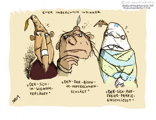 Cartoon: Eher unberühmte Indianer (medium) by MarcoFinkenstein tagged indianer,doof,wigwam,tipi,bison,drei,federn,prärie