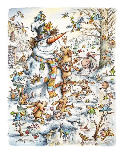Cartoon: GET THE CARROT (medium) by Nick Lyons tagged carrot,snowman,winter,rabbits,donkey,snow,mole,snail,worm