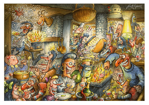 Cartoon: L arolay restaurant Val d Isere (medium) by Nick Lyons tagged restaurant,val,isere,nick,lyons,cartoonist