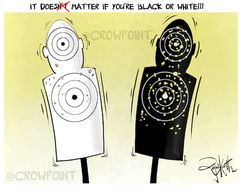 Cartoon: Racism (medium) by crowpoint tagged floydprotests,georgefloydprotests,georgefloydriots,policebrutality,policeviolence,blacklifematters,usaprotest,racist,racism,racialprofiling,crime,justiceforgeorgefloyd