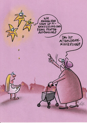 Cartoon: altersdiskriminierung (medium) by Petra Kaster tagged sterntaler,alter,rente,rentner,altersarmut,märchen,sterne,startup,startupförderung,startupfinanzierung,altersdiskriminierung,grundrente,finanzen,existenzminimum,sterntaler,alter,rente,rentner,altersarmut,märchen,sterne,startup,startupförderung,startupfinanzierung,altersdiskriminierung,grundrente,finanzen,existenzminimum