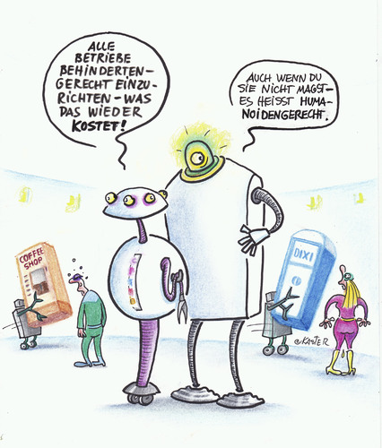 Cartoon: behindertengerecht (medium) by Petra Kaster tagged arbeitsmarkt,computer,digitalisierung,menschen,fortschritt,science,fiction,arbeitsmarkt,computer,digitalisierung,menschen,fortschritt,science,fiction