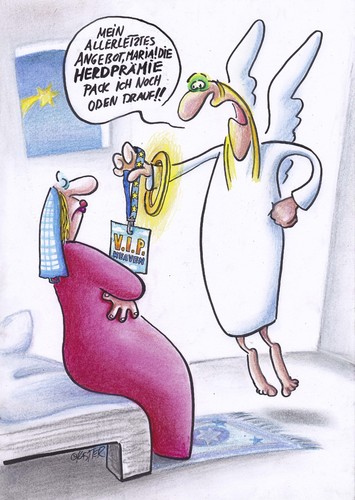 Cartoon: die verkündigung (medium) by Petra Kaster tagged weihnachten,jesus,herdprämie,gender,frauen,karriere,hausfrau,verkündigung,kirche,gleichstellung,weihnachten,jesus,herdprämie,gender,frauen,karriere,hausfrau,verkündigung,kirche,gleichstellung