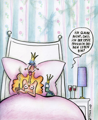 Cartoon: first frog (medium) by Petra Kaster tagged märchen,erste,liebe,one,night,stand,beziehung,froschkönig,märchen,liebe,one night stand,beziehung,sex,partnerschaft,bett,nackt,frosch,frösche,tier,tiere,froschkönig,one,night,stand
