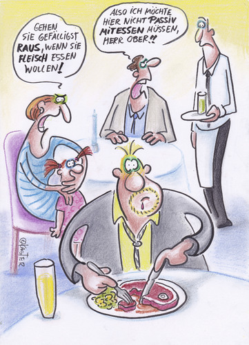 Cartoon: fleischverbot (medium) by Petra Kaster tagged fleisch,wurst,gastronomie,ernähtung,krebs,krebsrisiko,lebensmittelindustrie,verbote,fleisch,wurst,gastronomie,ernähtung,krebs,krebsrisiko,lebensmittelindustrie,verbote