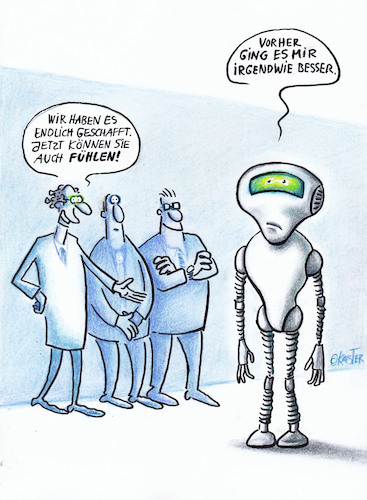 Cartoon: gefühlskrise (medium) by Petra Kaster tagged roboter,arbeitsmarkt,digitalisierung,technik,forschung,roboter,arbeitsmarkt,digitalisierung,technik,forschung