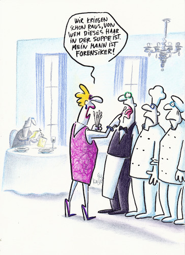 Cartoon: indizienbeweis (medium) by Petra Kaster tagged gastronomie,essen,krimi,forensik,medizin,gastronomie,essen,krimi,forensik,medizin