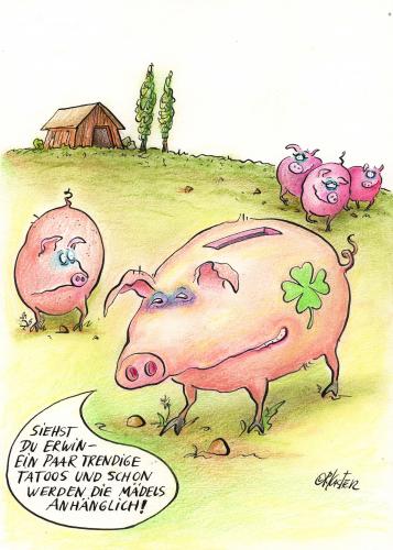 Cartoon: Sparschweine (medium) by Petra Kaster tagged bausparen,spareinlagen,lebensversicherung,rente,altersvorsorge,banken,finanzberater,vermögensberater,anlageberatung,geldanlagen,sparanlagen,beziehungen,schweine,treds,tattoos,cartoon,cartoons,schwein,schweine,tier,tiere,geld,finanzen,sparen,sparschwein,sparanlagen,geldanlagen,anlageberatung,vermögensberater,finanzberater,banken,altersvorsorge,rente,lebensversicherung,spareinlagen,bausparen,wirtschaft,wirtschaftskrise,finanzkrise