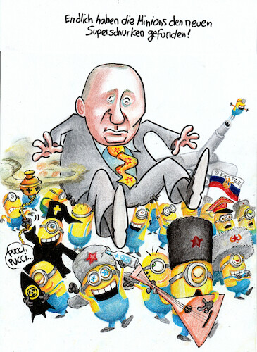 Cartoon: superschurke (medium) by Petra Kaster tagged putin,sschurke,minions,ukrainekrieg,aggressor,demagoge,gewalt,krieg,zerstörung,autokrat,demokratie,gewaltherrschaft,kriegsteiberei,lügen,putin,sschurke,minions,ukrainekrieg,aggressor,demagoge,gewalt,krieg,zerstörung,autokrat,demokratie,gewaltherrschaft,kriegsteiberei,lügen