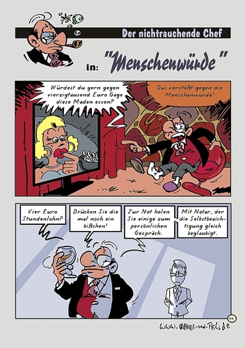 Cartoon: Der NRC in Menschenwürde (medium) by Marcel und Pel tagged sozialabbau,hungerlöhne,mindestlohn,arbeitsplatz,arbeitnehmer,arbeitgeber,management,manager,chef,dschungelcamp,trashtv,fernsehen,geschwätz,ethik,menschenwürde,klassenkampf,ausbeutung