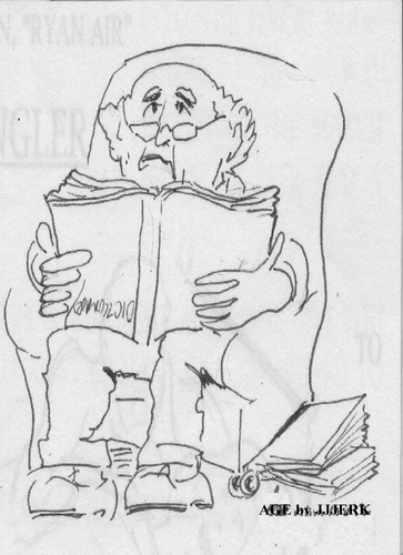 Cartoon: Age and wisdom (medium) by jjjerk tagged age,wisdom,dicionary,cartoon,caricature,glasses,chair