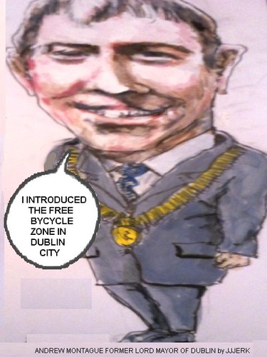 Cartoon: Andrew Montague (medium) by jjjerk tagged montague,andrew,councillor,politician,labour,party,mayor,dublin,ireland,irish,cartoon,caricature,bike,bicycle,suit