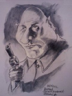 Cartoon: Blofelt Donald Pleasance (medium) by jjjerk tagged blofelt,bond,actor,film,gun,cartoon,caricature