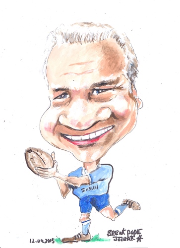 Cartoon: Brent Pope (medium) by jjjerk tagged brent,pope,new,zealand,zurich,cartoon,caricature,rugby,ireland,irish,blue,ball