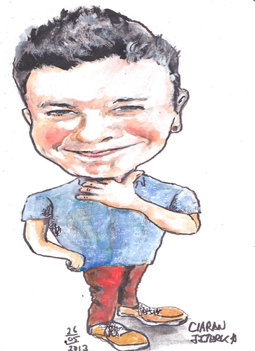 Cartoon: Ciaran (medium) by jjjerk tagged ciaran,dublin,ireland,irish,cartoon,caricature,smile,famous,illustration,red,blue,runners