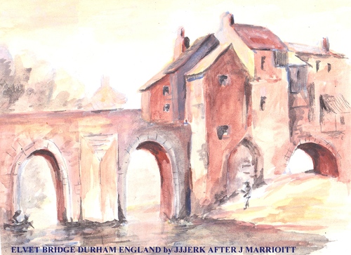 Cartoon: Elvett Bridge Durham England (medium) by jjjerk tagged merriott,elvett,bridge,durham,england,cartoon,english,painter,artist,river