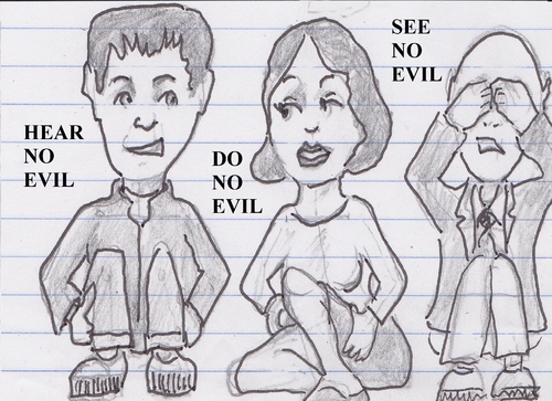 Cartoon: Hear see and do no evil (medium) by jjjerk tagged hear,see,do,no,evil,cartoon,caricature,man,girl,boy