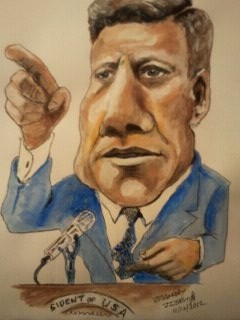 Cartoon: President John F kennedy (medium) by jjjerk tagged president,john,kennedy,america,usa,microphone,blue,tie,cartoon,caricature,portrait,assassination,dallas,politition,world,leader,statesman