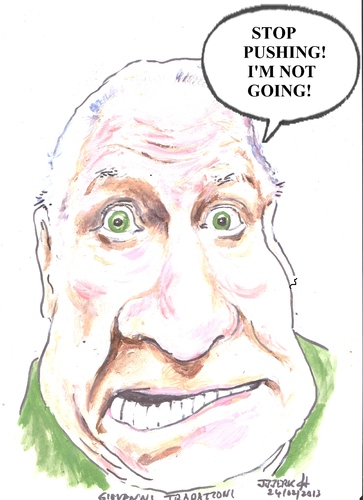 Cartoon: Stop pushing (medium) by jjjerk tagged trapattoni,giovanni,soccar,irish,ireland,cartoon,caricature