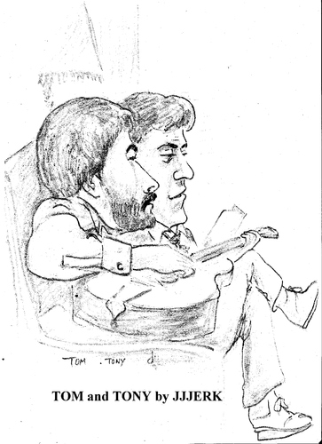 Cartoon: Tom and Tony (medium) by jjjerk tagged tom,tony,wexford,offaly,ireland,irish,music,guitar,singing,song,cartoon,caricature