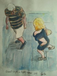 Cartoon: Tourists in Spain (medium) by jjjerk tagged shorts,blonde,stripes,caricature,cartoon,american,mijas,spain,tourists