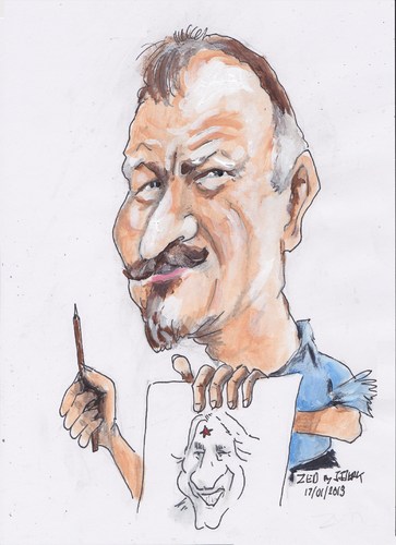 Cartoon: Zed (medium) by jjjerk tagged zed,cartoon,caricature,artist,painter,split,blue,mustache,beard