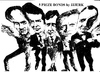 Cartoon: 5 Prize Bonds (small) by jjjerk tagged bond,james,roger,moore,pierce,brosnan,george,lazenby,daniel,craig,sean,connery,gun,guns,actors,film,stars