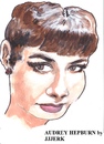 Cartoon: Audrey Hepburn (small) by jjjerk tagged audrey hepburn actress actor belgium france breakfast tiffannys portrait cartoon caricature red