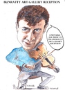 Cartoon: Bunratty  reception fiddler (small) by jjjerk tagged fiacra bunratty art group bealtaine cartoon fiddler caricature blue bridge bow fiddle violin famous irish ireland dublin