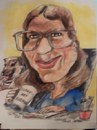 Cartoon: Carolyn Hiler and Omar (small) by jjjerk tagged carolyn,hiler,cartoon,cartoonist,zillon,dollar,comics,caricature,dog,glasses,mug