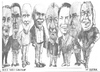 Cartoon: Eight Bell Art Group members (small) by jjjerk tagged bell art group darndale cartoon caricature glasses irish ireland artists painters