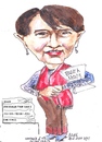 Cartoon: Newspapers (small) by jjjerk tagged burma newspapers cartoon caricature aung san suu kyi red scarf