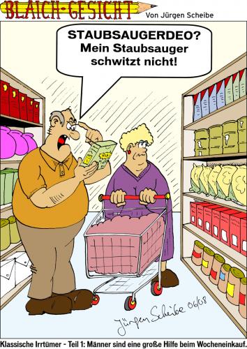 Cartoon: Staubsaugerdeo (medium) by Scheibe tagged staubsaugerdeo,ehepaar,einkaufen,schwitzen,schweiß,geruch,shopping